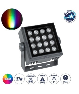 GLOBOSTAR® FLOODTINY 90370 Προβολέας Σποτ Wall Washer LED 27W 2295lm 3° DC 24V Αδιάβροχο IP65 Πολύχρωμο RGBW Dimmable DMX512 - Bridgelux SMD Chip - Γκρι Ανθρακί - Μ13.8 x Π16.4 x Υ7cm - 3 Χρόνια Εγγύηση